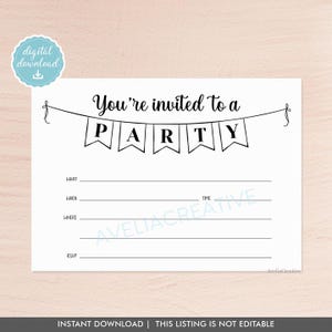 Party blank invitation, Instant Download, Fill-in Invitation, youre invited Printable Invitation, birthday invite, party invitation