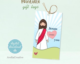 Jesus loves you tags, Instant Download, Printable gift tags Jesus loves you, classmate tags, friends tags, Valentine gift tags