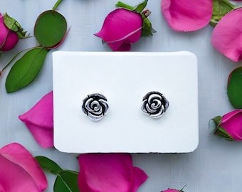 Silver Rose Earrings - Earrings Rose - Dainty Earrings - Rose Earring Studs - Rose Flower Earrings - Rose Stud Earrings - Dainty Rose -