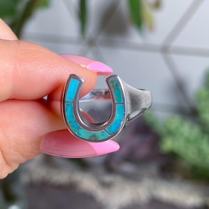 Sterling Silver Horseshoe Ring – Genuine Turquoise – Size 12