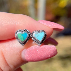Dainty Turquoise Heart Stud Earrings | 925 Sterling Silver | Cute & Pretty Jewelry Gift
