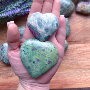 Ruby Fucshite - Puffy Hearts - Ruby Fuchsite Palm Stones - Puffy Heart - Crystal Heart - Heart Crystal - COMPASSION - RECOVERY from TRAUMA