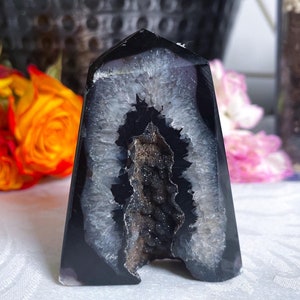 Black Agate Flat Towers - YOU PICK - Druzy Agate - Crystal Towers - Black Agate - Carved Crystals - Black Crystals - E18 E19 E20 E21