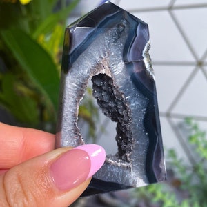 Black Agate Flat Towers - You Pick - Druzy Black Agate - Crystal Tower Carvings - Black Crystal Decor - Druzy Crystals -Q20 Q21 Q22 Q23