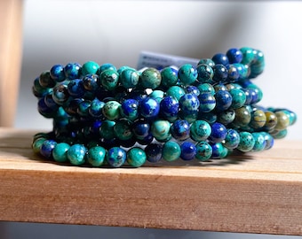 Pulsera de malaquita y azurita de 4 mm – Joyería de cristal curativo