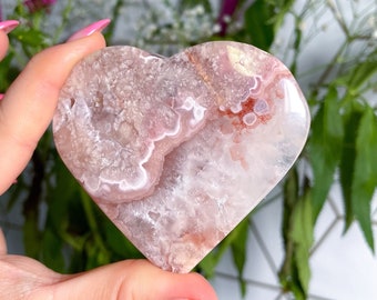 Pink Amethyst Flower Agate Heart – Crystal on Stand, Compassion Stone - S24