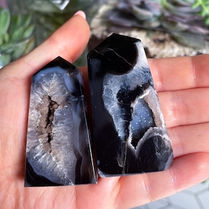 Black Agate Flat Towers -YOU PICK - Druzy Agate -Crystal Towers -Black Agate -Carved Crystals -Black Crystals -Druzy Crystal Q40 Q41 Q42 Q43