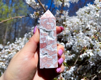 Pink Agate Tower – Druzy Crystal Point, You Pick