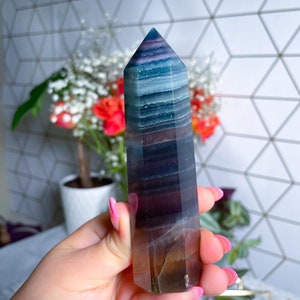 Rainbow Fluorite Tower – Green & Purple Crystal – Healing Crystal Tower – Fluorite Point – Rainbow Crystal - Energy Cleanse IMPERFECT P23