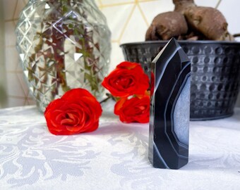 Druzy Black Agate Tower – Carved Crystal Point, You Pick - T30 T31 T32 T33 T34