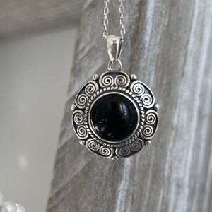 Schwarzer Achat Anhänger Halskette - Schwarzer Achat Halskette - 925 Sterling Silber - Schwarzer Achat Anhänger - Heilsteine Schmuck -