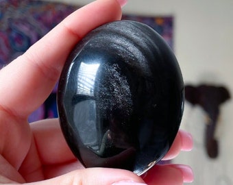 Silver Sheen Obsidian Palm Stone – Natural Grounding Crystal