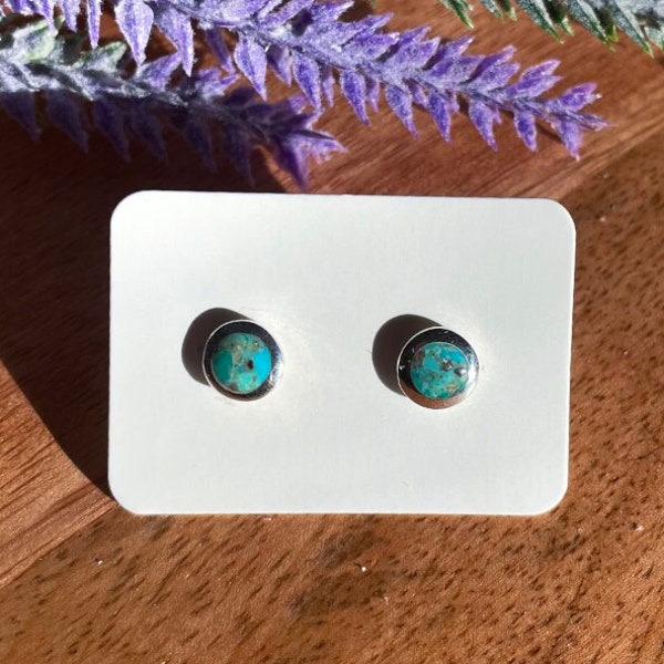 Turquoise Earrings Silver- Genuine Turquoise Earrings  Cute Earrings Studs - Turquoise Earring Studs - Four Different Sizes - Minimalist