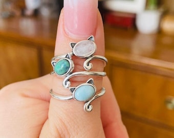 Cat Rings - 925 Sterling Silver - Cat Lovers - Cat Mom Gift - Gifts for Cat People -