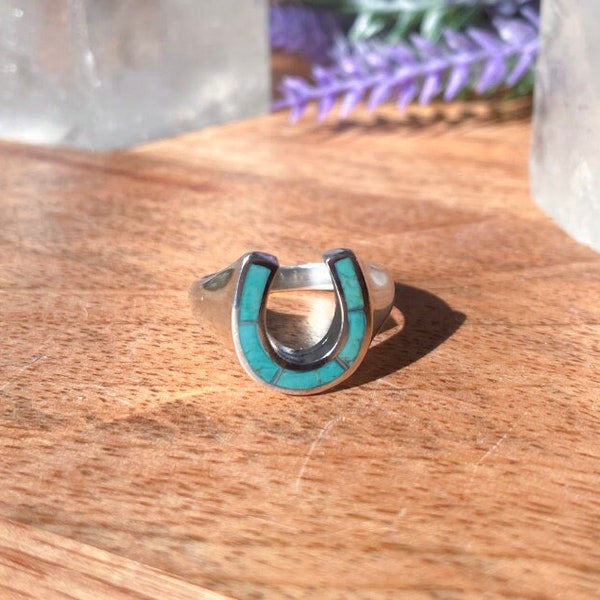 Horseshoe Ring - Genuine Turquoise Ring - Genuine Turquoise Jewelry - Turquoise Jewelry - 925 Sterling Silver -