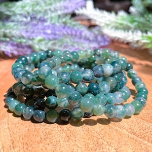 Moss Agate Bracelet - 6mm Crystal Bracelet - Green Crystal Bracelet - Green Crystal - Healing Crystals - Natural Crystal - Crystal Bracelets