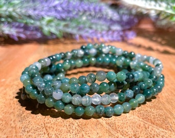 Moss Agate Bracelet - 4mm Crystal Bracelet - Green Crystal - Healing Crystals - Green Moss Agate - Natural Crystal - Crystal Bracelets