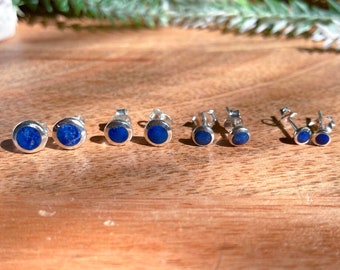 Lapis Lazuli Sterling Silver Stud Earrings – Dainty Minimalist Sizes