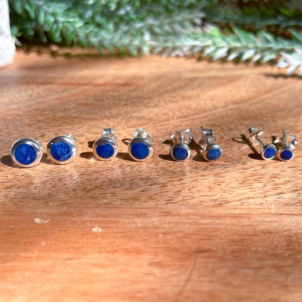 Lapis Lazuli Earrings - Tiny Stud Earrings - Four Different Sizes - 4mm Earrings - Dainty Earrings - Minimalist Earrings - Tiny Earrings -