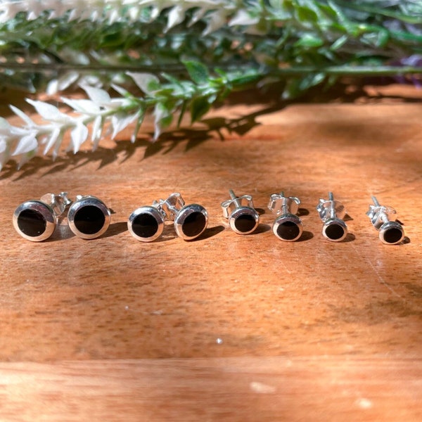 Black Agate Earrings - Black Agate - Tiny Stud Earrings - Four Different Sizes - Stud Earrings Silver - Tiny Earrings - 4mm Earrings -