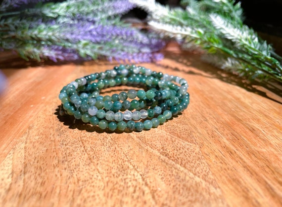 Green Moss Agate Crystal Bracelet - 4mm Natural Gemstone -