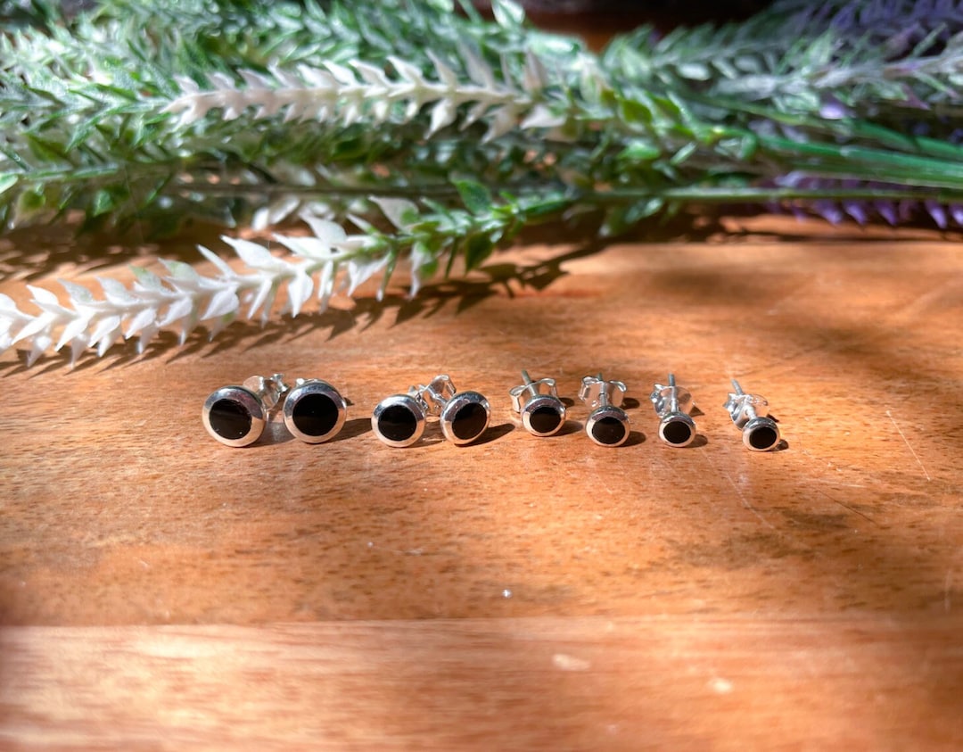 Black Agate Earrings Black Agate Tiny Stud Earrings Four Different ...