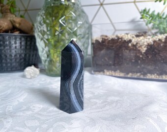 Banded Black Agate Tower – Grounding Crystal  (Imperfect) - W22 W23 W24 W25 W26 W27 W28