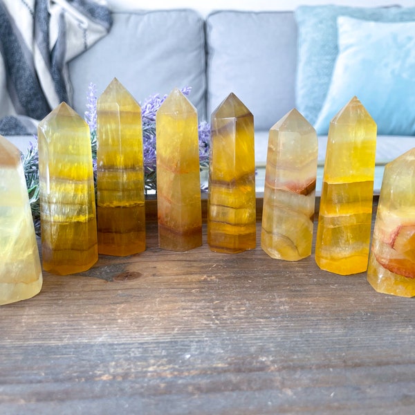 Yellow Fluorite Tower – Reiki Charged Healing Crystal Obelisk