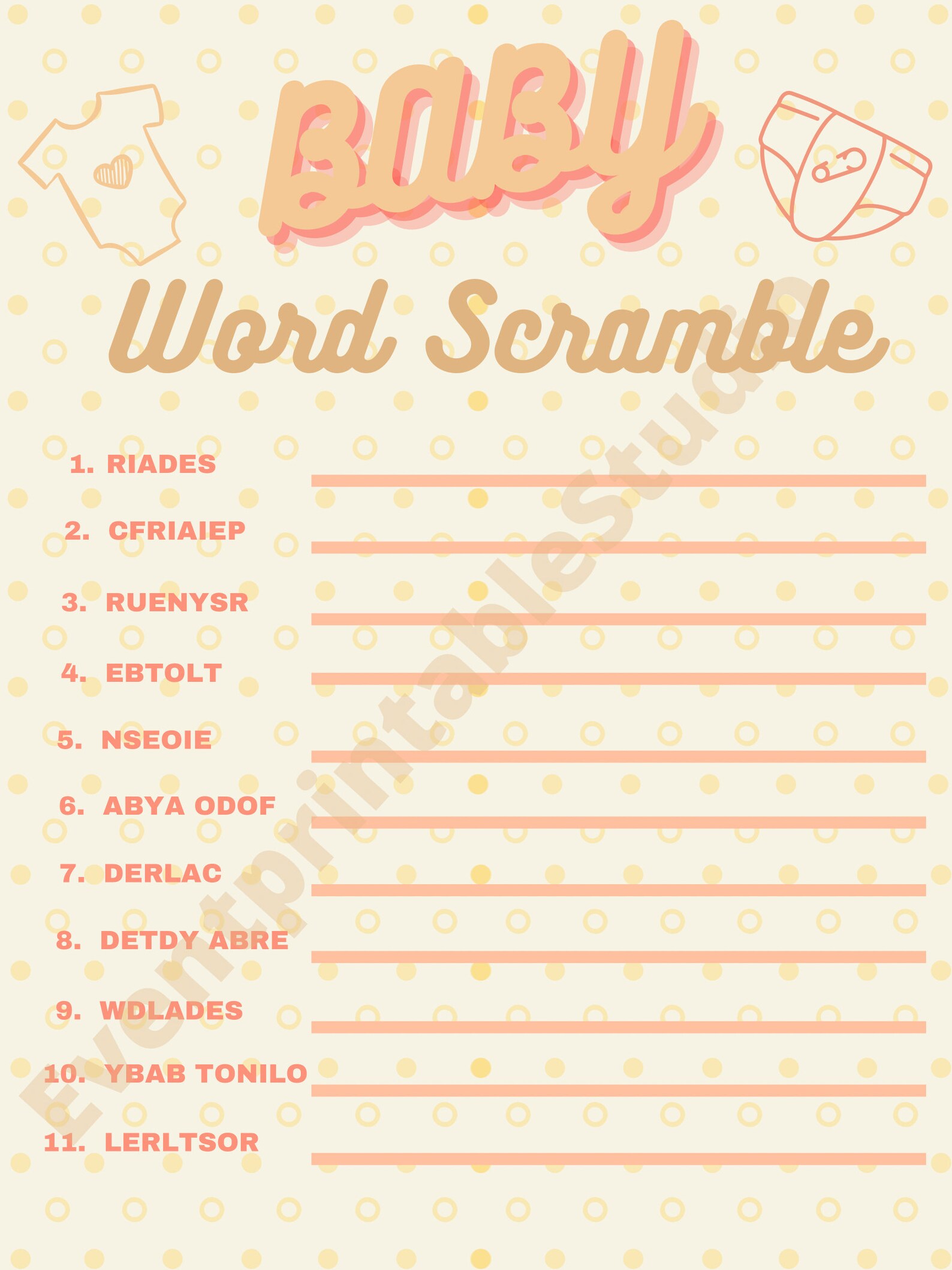Baby Shower Game Printable/ Baby Shower Activity/ Word Scramble ...