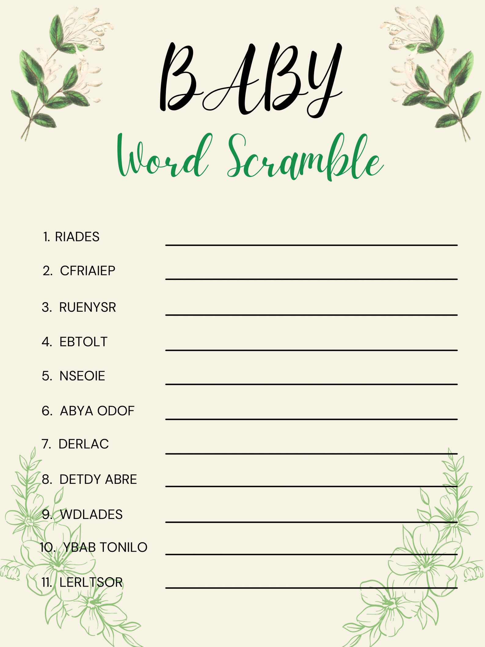 Baby Shower Game Printable/ Baby Shower Game/ Baby Shower Activity Baby Shower Game Printable/ Baby Shower Game/ Baby Shower Activity
