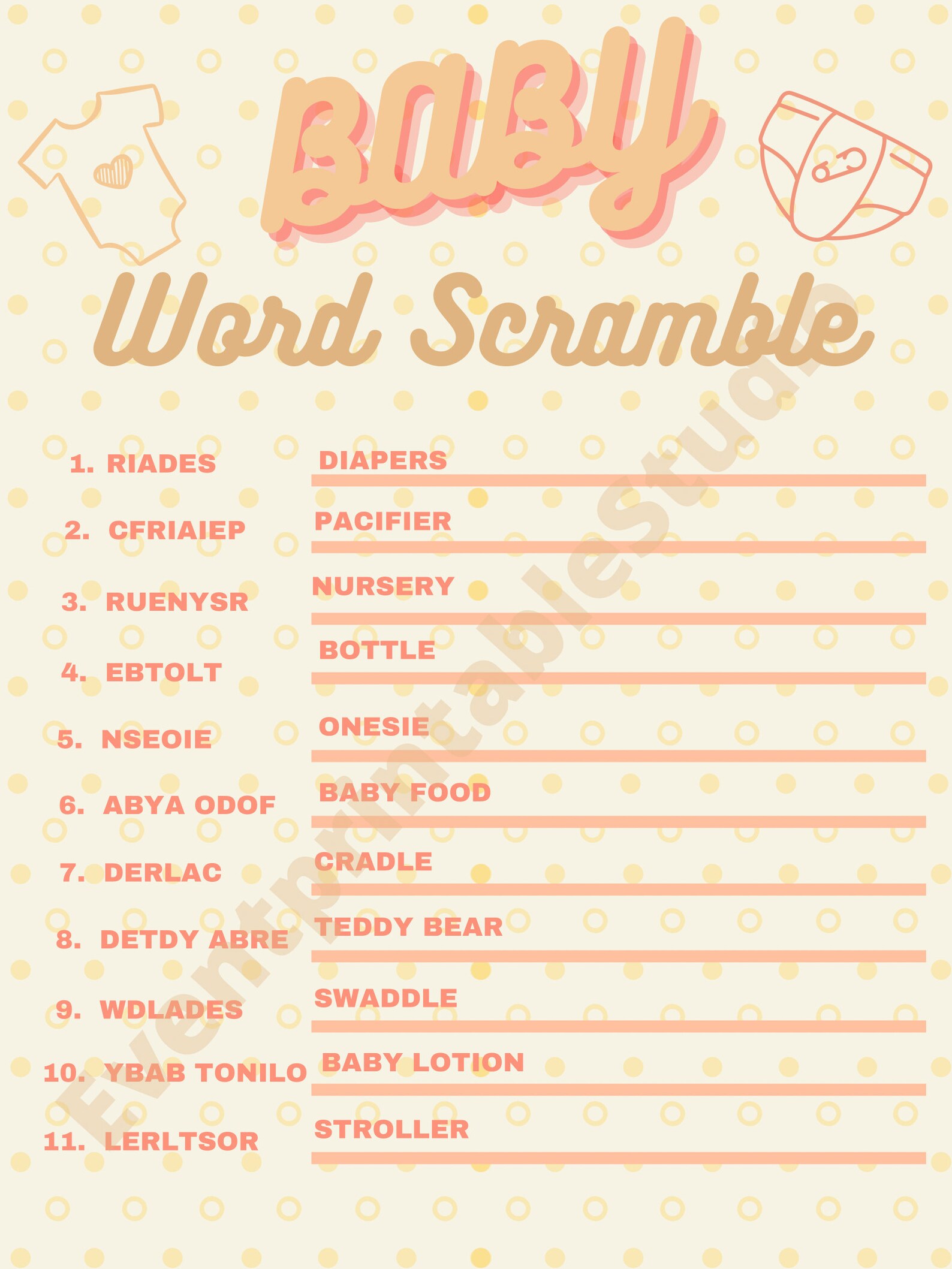 Baby Shower Game Printable/ Baby Shower Activity/ Word Scramble ...