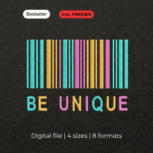 Stickdatei Sprüche | Barcode Maschinen-Stickdatei | BE UNIQUE Stickdesign | Stickdatei Ostern | Instant Download | 4 Größen
