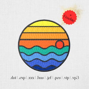 Machine embroidery design sunset over ocean - Summer embroidery design - Digitized landscape embroidery - 6 sizes - Embroidery bestseller