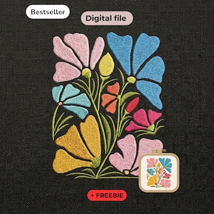 Motif de broderie florale | Motif de broderie machine florale | Motif de broderie d'été | Motif de broderie cadeau | Téléchargement instantané | 9 tailles avec 3 cadres à broder