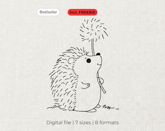 Diseño de bordado de erizo con diente de león – Diseño de bordado infantil – Diseño de bordado de animales digitalizado – 7 tamaños – Diseño de bordado infantil – Descargar