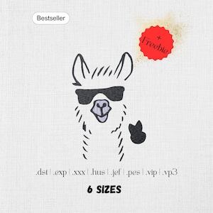 Machine embroidery design lama with sunglasses - Cute animal embroidery design - Digitized children embroidery - 6 sizes - Download