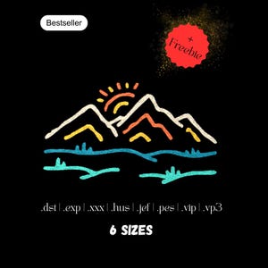 Stickdatei Berge | Landschaft Maschinen-Stickdatei | Outdoor Stickdesign | Stickdatei wandern | Instant Download | 6 Größen
