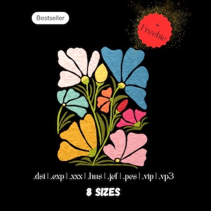 花柄の機械刺繍デザイン | 春の刺繍デザイン | すぐにダウンロード | 8サイズ