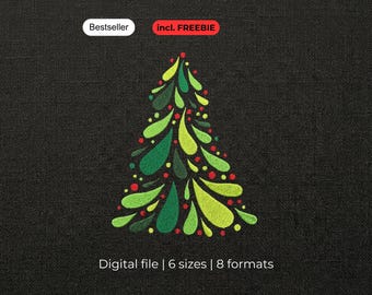 Weihnachtsbaum Stickdatei, Stickdatei Weihnachten, Stickdesign Winter - Digitaler Download | 6 Größen