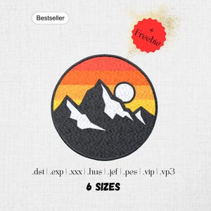 Diseño de bordado de montaña | Diseño de bordado a máquina de paisajes | Diseño de bordado para exteriores | Diseño de bordado con apliques | Descarga instantánea | 6 tamaños