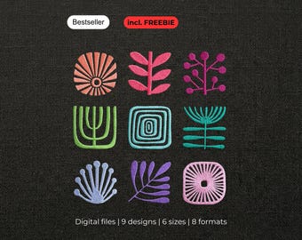Machine Embroidery Design Flower Bundle | 9 Floral Machine Embroidery Designs | Summer Embroidery Design | Download | Mother's Day | 6 Sizes