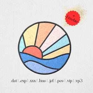 Machine embroidery design sunset over the ocean - Abstract embroidery design - Digitized summer embroidery - 6 sizes - Digital Download