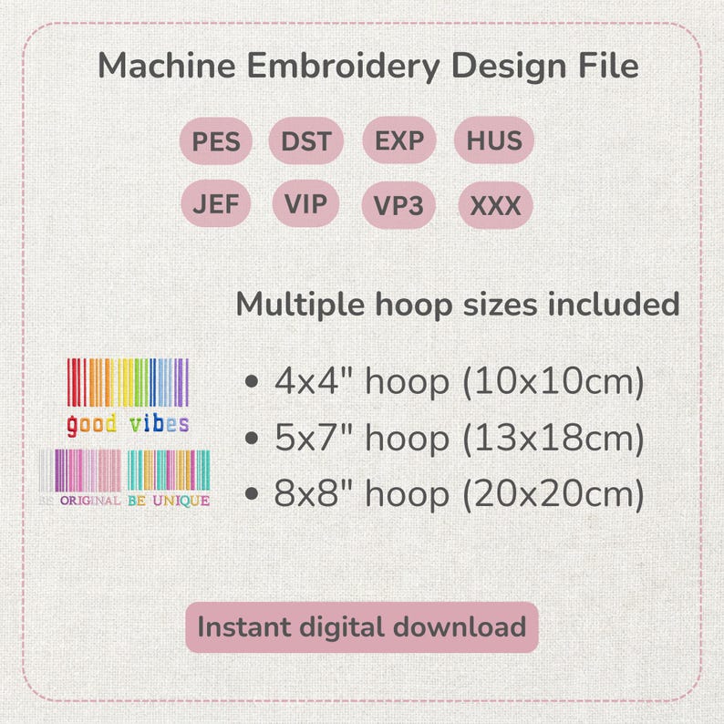 Machine Embroidery Design Barcode Bundle | 3 Lettering Machine Embroidery Designs | Quote Embroidery | Download | 8 Sizes, 3 hoops image 5