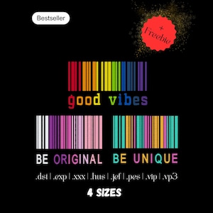 Stickdatei Sprüche Bundle | 3 Barcode Maschinen-Stickdateien | Schrift Stickdesign| Instant Download | 4 Größen