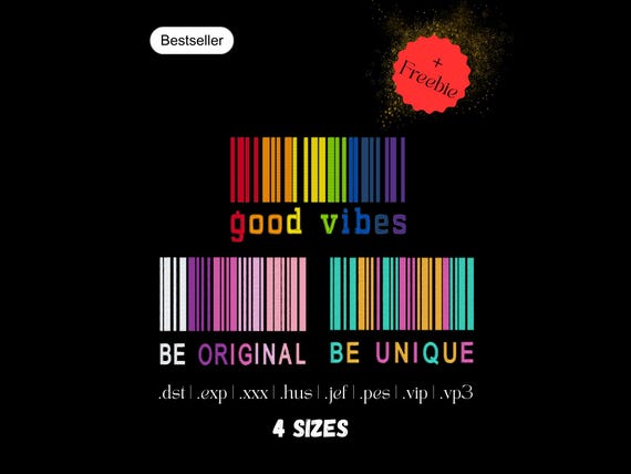 Stickdatei Sprüche Bundle | 3 Barcode Maschinen-Stickdateien | Schrift Stickdesign| Instant Download | 4 Größen