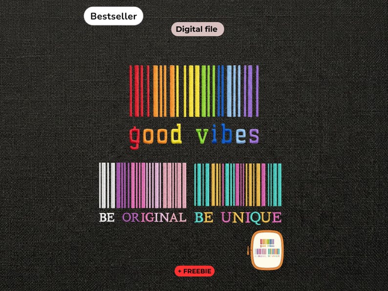 Machine Embroidery Design Barcode Bundle | 3 Lettering Machine Embroidery Designs | Quote Embroidery | Download | 8 Sizes, 3 hoops image 1