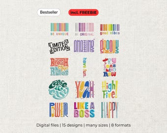 Machine Embroidery Design Lettering Bundle | 15 Lettering Machine Embroidery Designs | Quote Embroidery Design | Instant Download