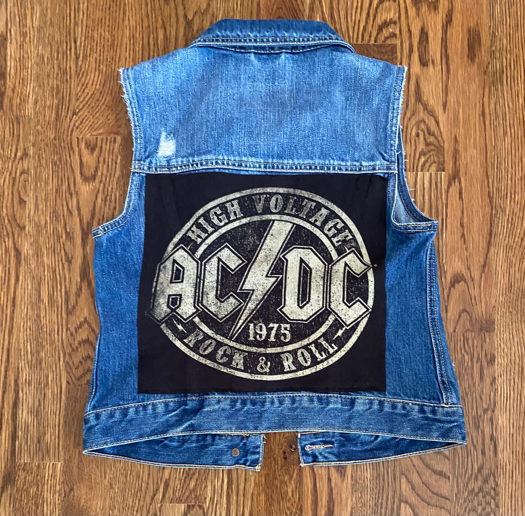 Upcycled AC/DC Denim Vest - Etsy