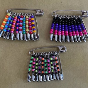 30 Large Friendship Pins - Neon/colorful - Seed Beads/safety Pins ...