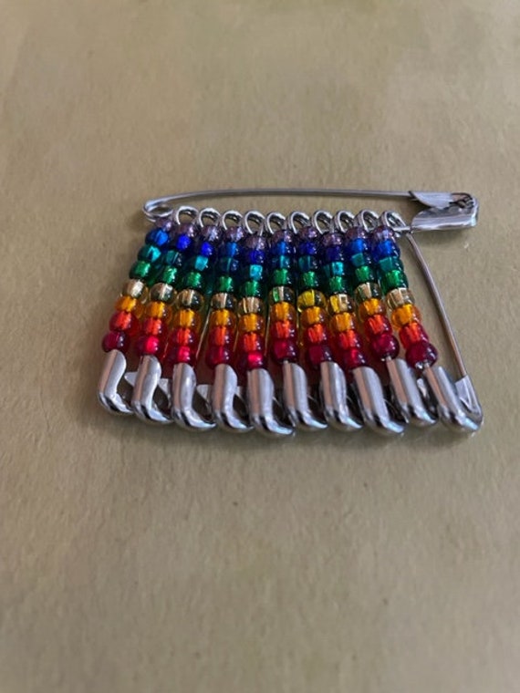 10 Large friendship pins rainbow Pride safety pins seed beads retro 80 s set 418